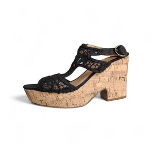 Black Lace Cork Platform Sandal